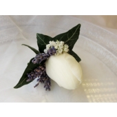 Tulip, lavender and gypsophila with ivy leaves.