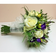 Avalanche rose, freesia, lisianthus and gypsophila with asparagus fern.