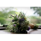 Lisianthus, mentha, astrantia, lavender and gypsophila rustic hand tied bouquet